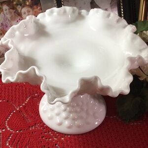 Fenton Milk glass compote candy dish hobnail pattern.
